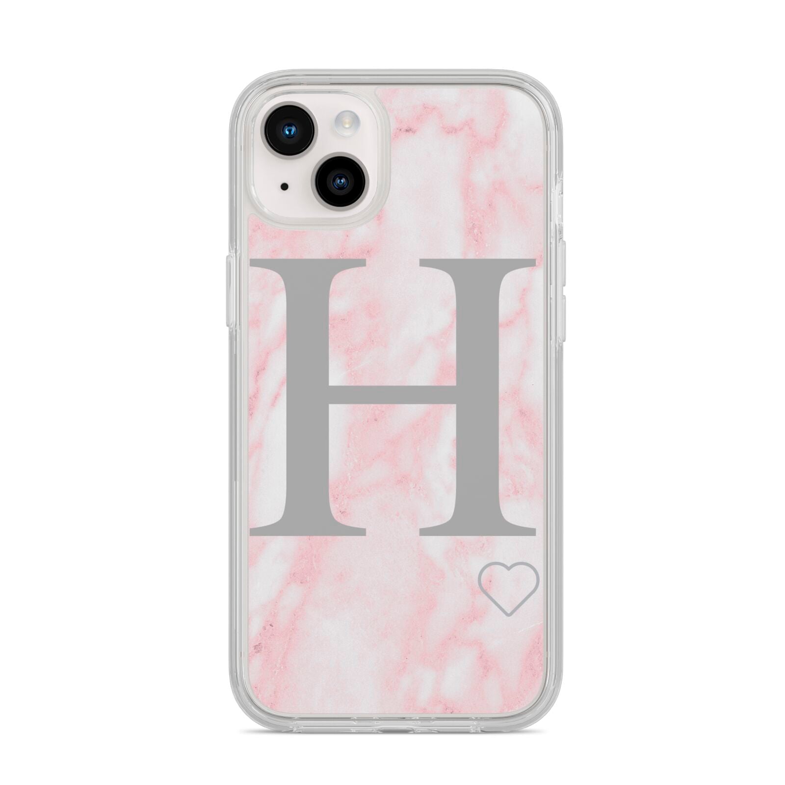 Personalised Pink Marble Initial 1 Custom iPhone 14 Plus Clear Tough Case Starlight