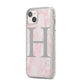 Personalised Pink Marble Initial 1 Custom iPhone 14 Plus Glitter Tough Case Starlight Angled Image