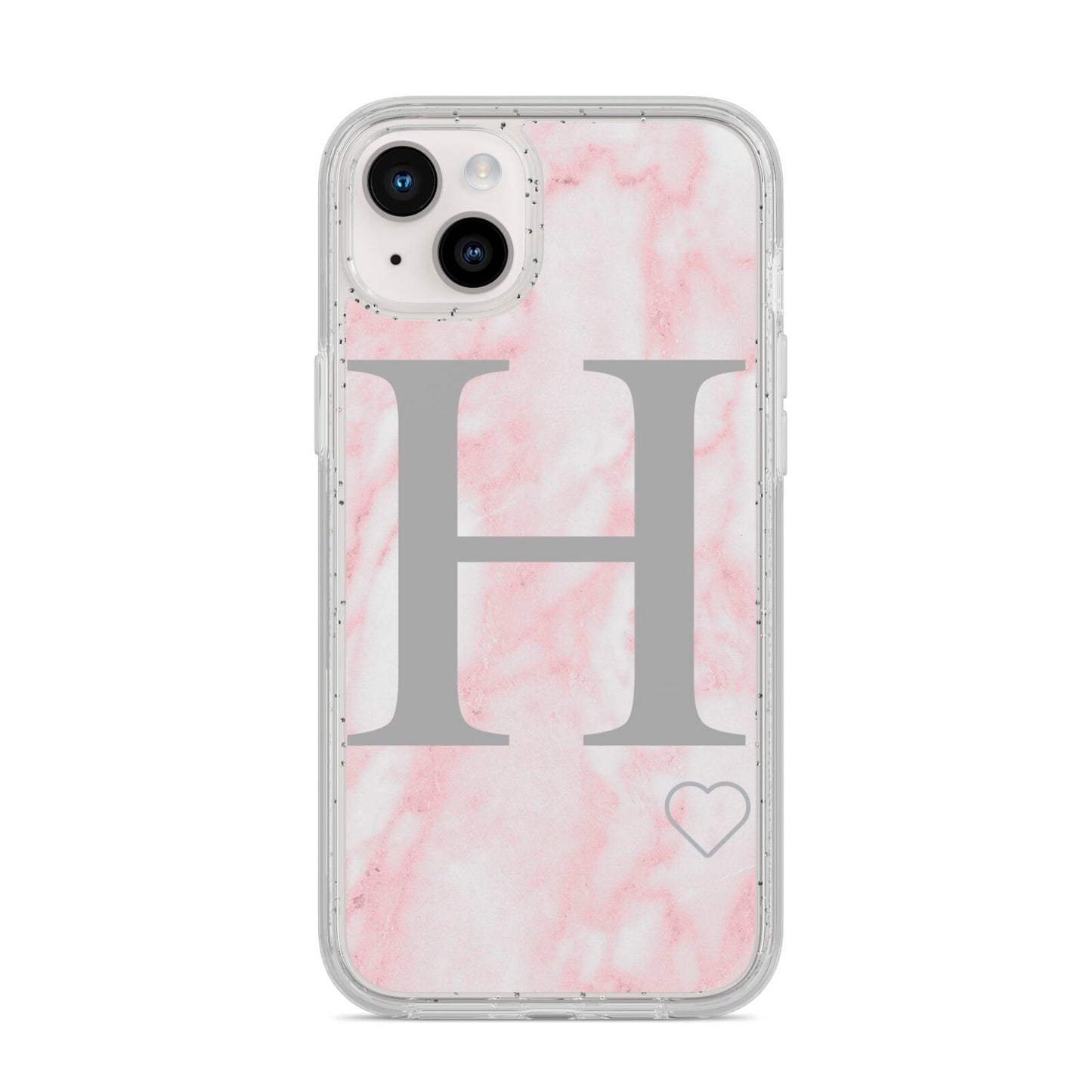 Personalised Pink Marble Initial 1 Custom iPhone 14 Plus Glitter Tough Case Starlight