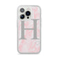 Personalised Pink Marble Initial 1 Custom iPhone 14 Pro Clear Tough Case Silver