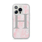 Personalised Pink Marble Initial 1 Custom iPhone 14 Pro Glitter Tough Case Silver