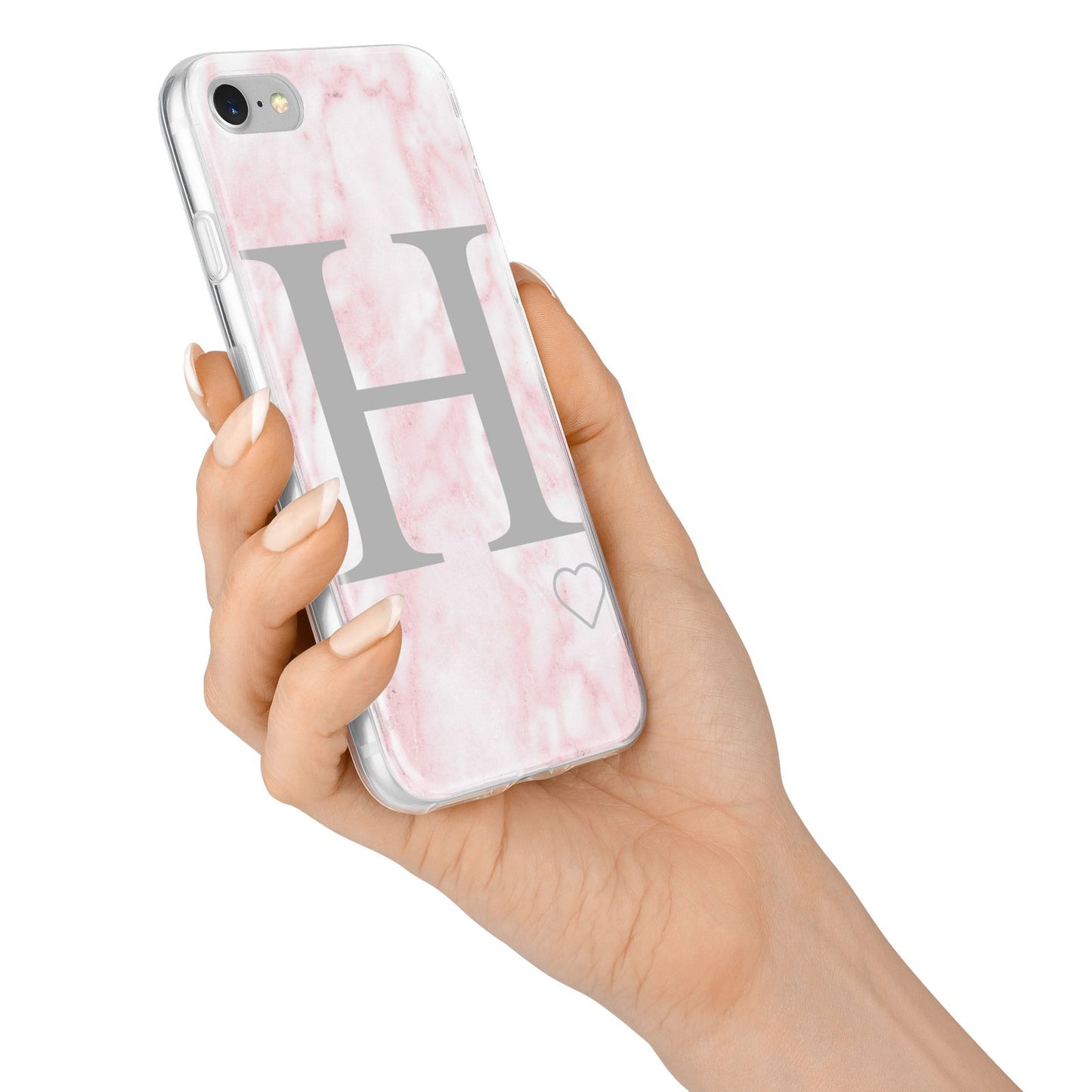 Personalised Pink Marble Initial 1 Custom iPhone 7 Bumper Case on Silver iPhone Alternative Image