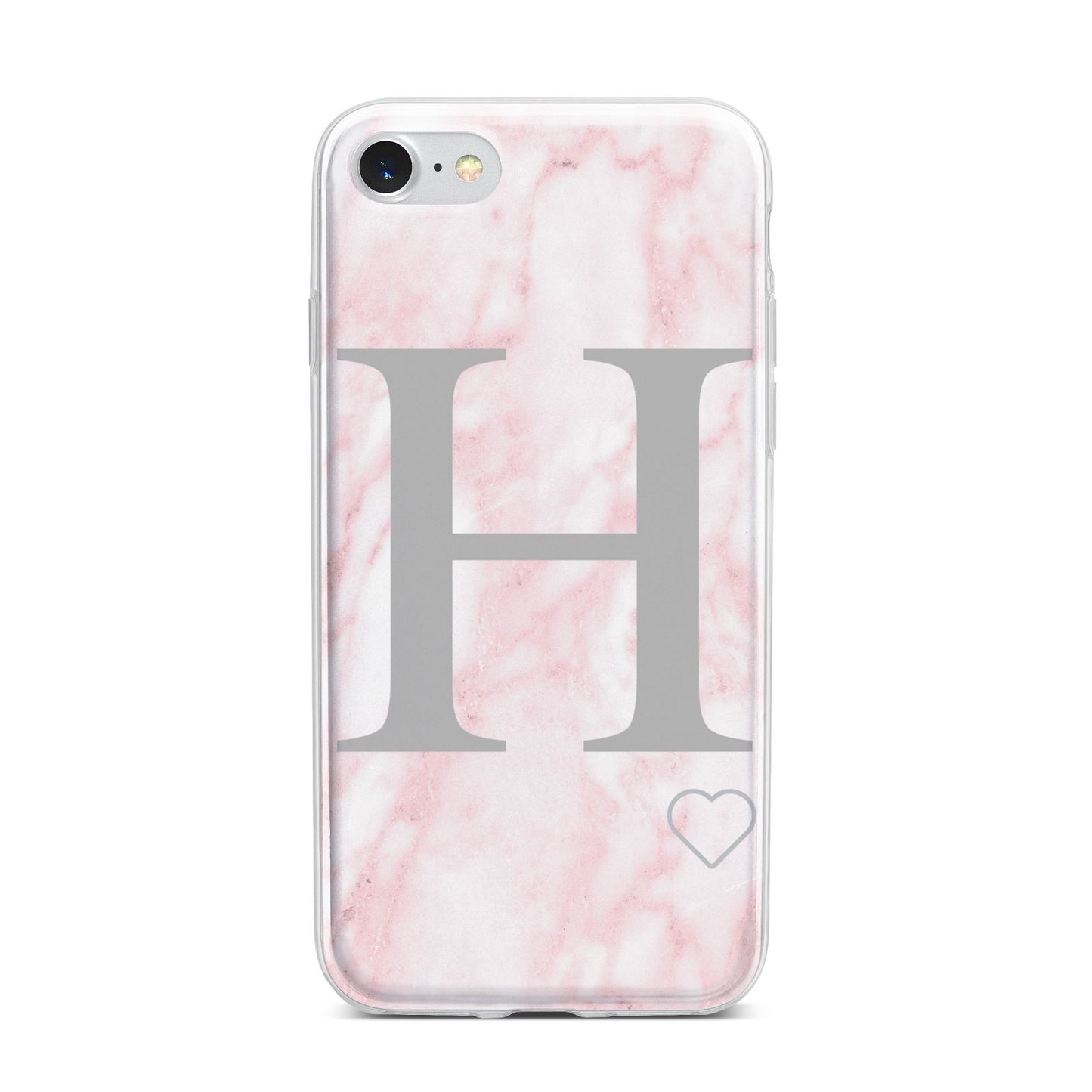 Personalised Pink Marble Initial 1 Custom iPhone 7 Bumper Case on Silver iPhone