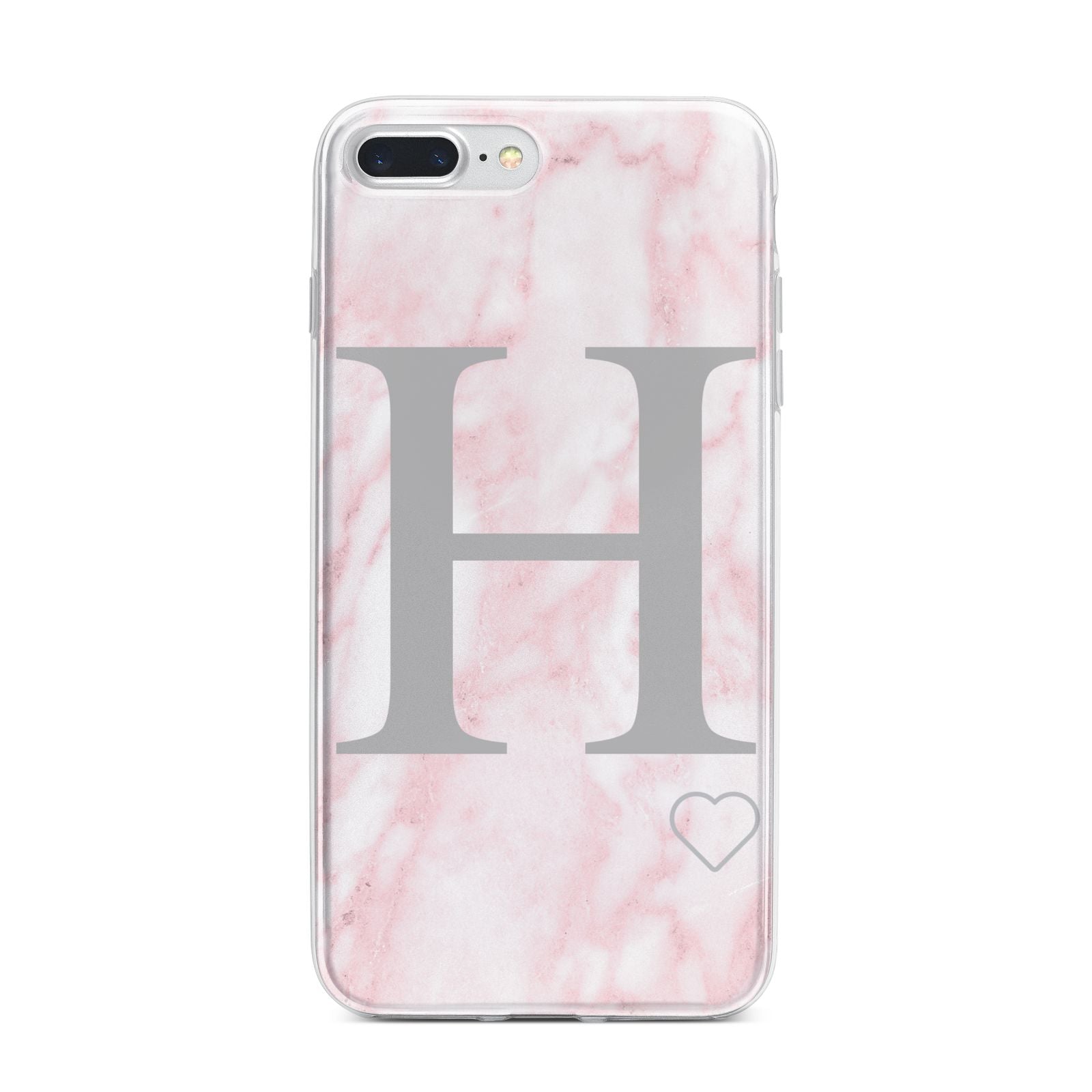 Personalised Pink Marble Initial 1 Custom iPhone 7 Plus Bumper Case on Silver iPhone