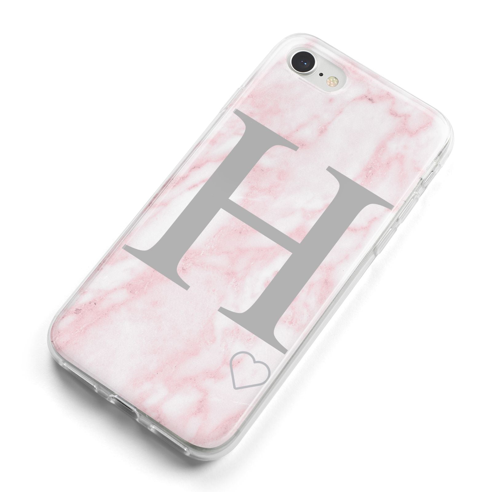 Personalised Pink Marble Initial 1 Custom iPhone 8 Bumper Case on Silver iPhone Alternative Image
