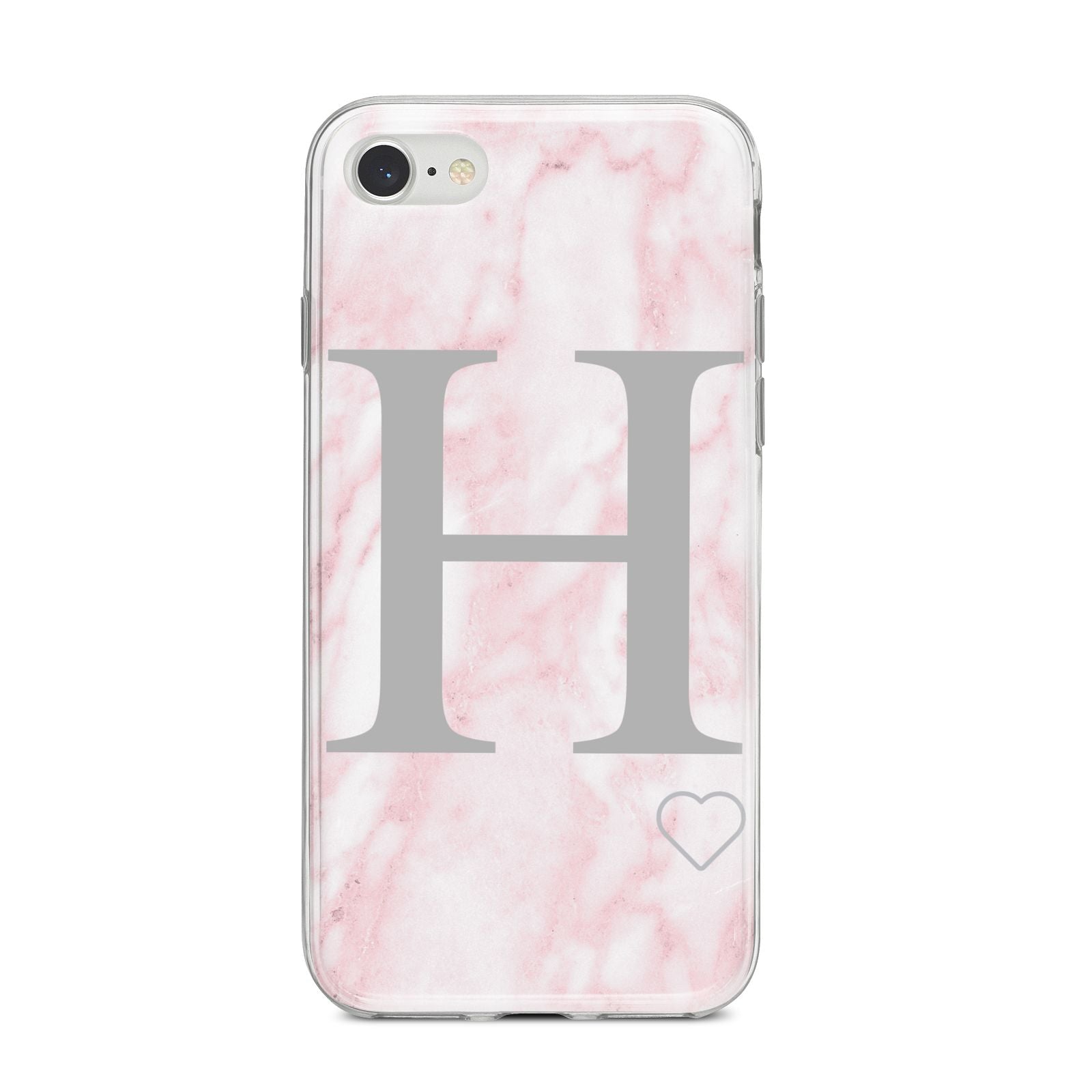 Personalised Pink Marble Initial 1 Custom iPhone 8 Bumper Case on Silver iPhone
