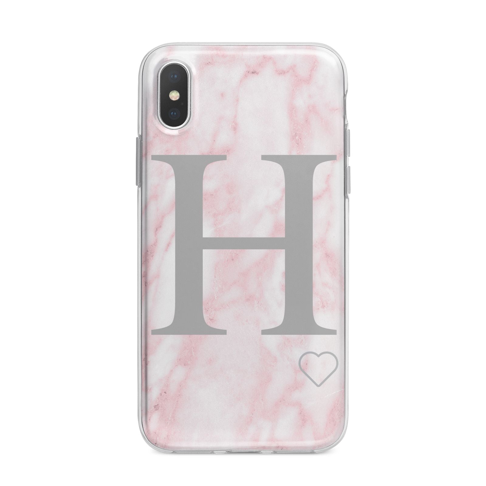 Personalised Pink Marble Initial 1 Custom iPhone X Bumper Case on Silver iPhone Alternative Image 1
