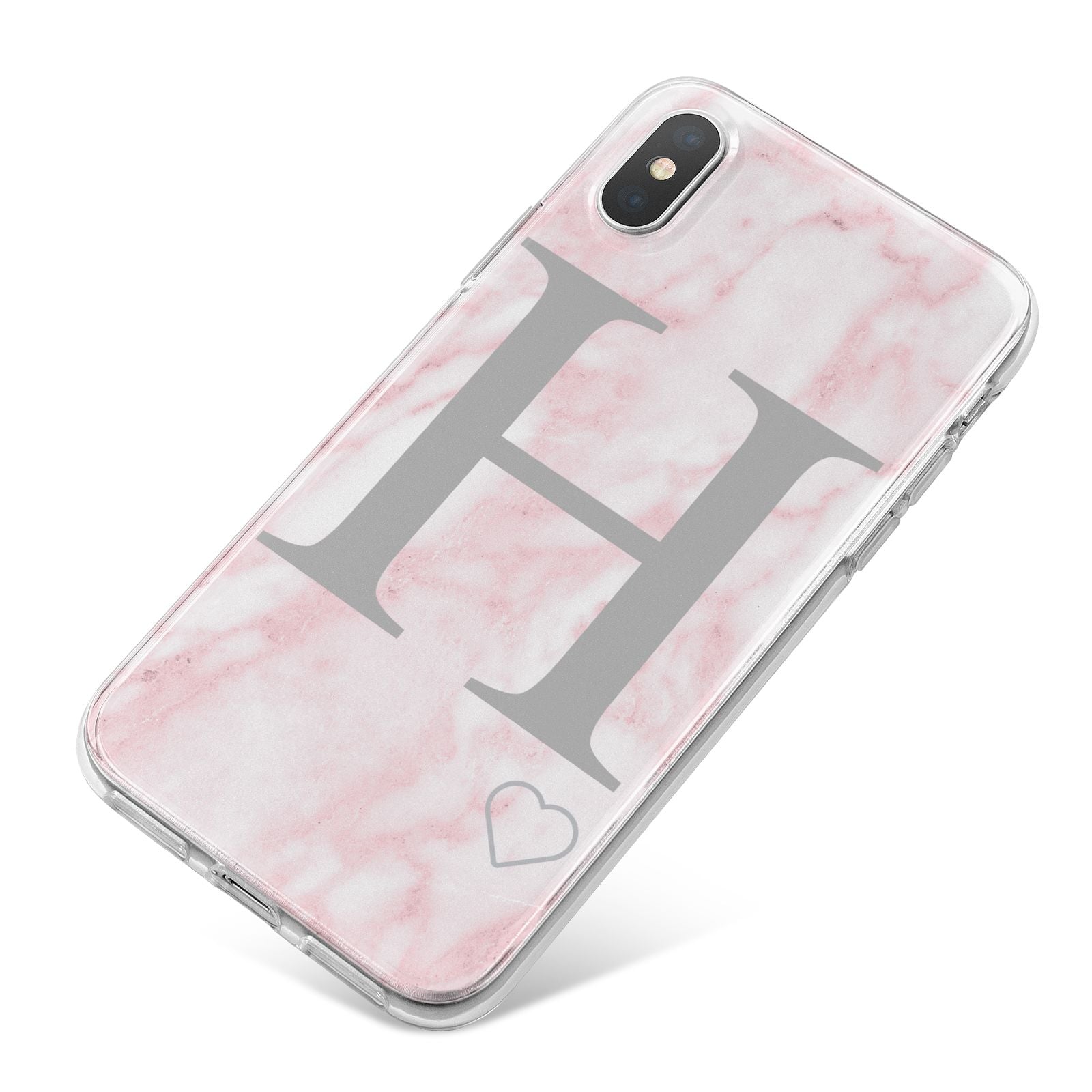 Personalised Pink Marble Initial 1 Custom iPhone X Bumper Case on Silver iPhone