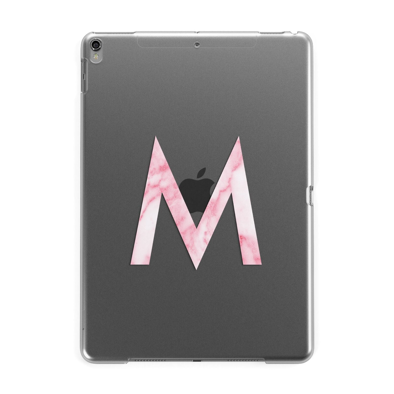 Personalised Pink Marble Initial Clear Custom Apple iPad Grey Case