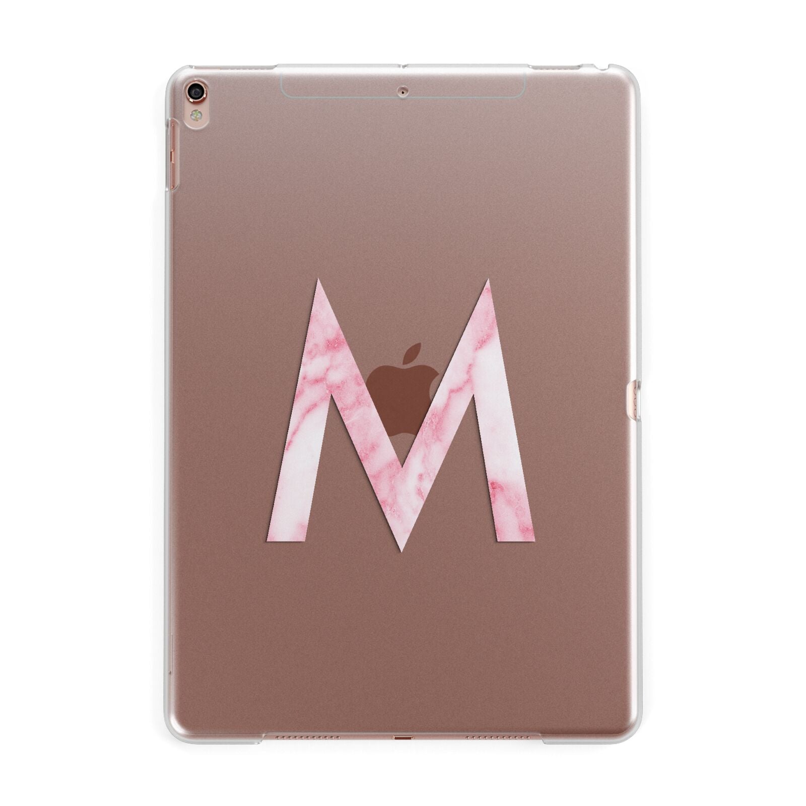 Personalised Pink Marble Initial Clear Custom Apple iPad Rose Gold Case