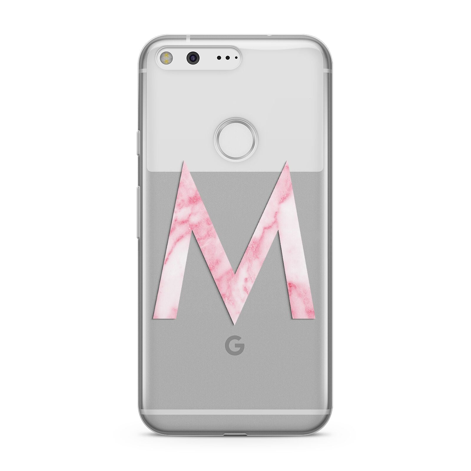 Personalised Pink Marble Initial Clear Custom Google Pixel Case