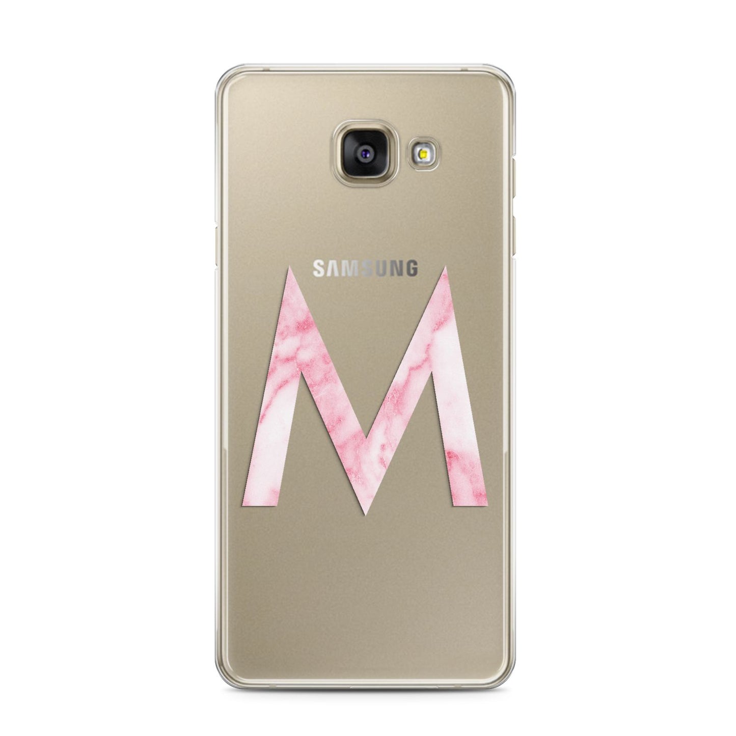 Personalised Pink Marble Initial Clear Custom Samsung Galaxy A3 2016 Case on gold phone