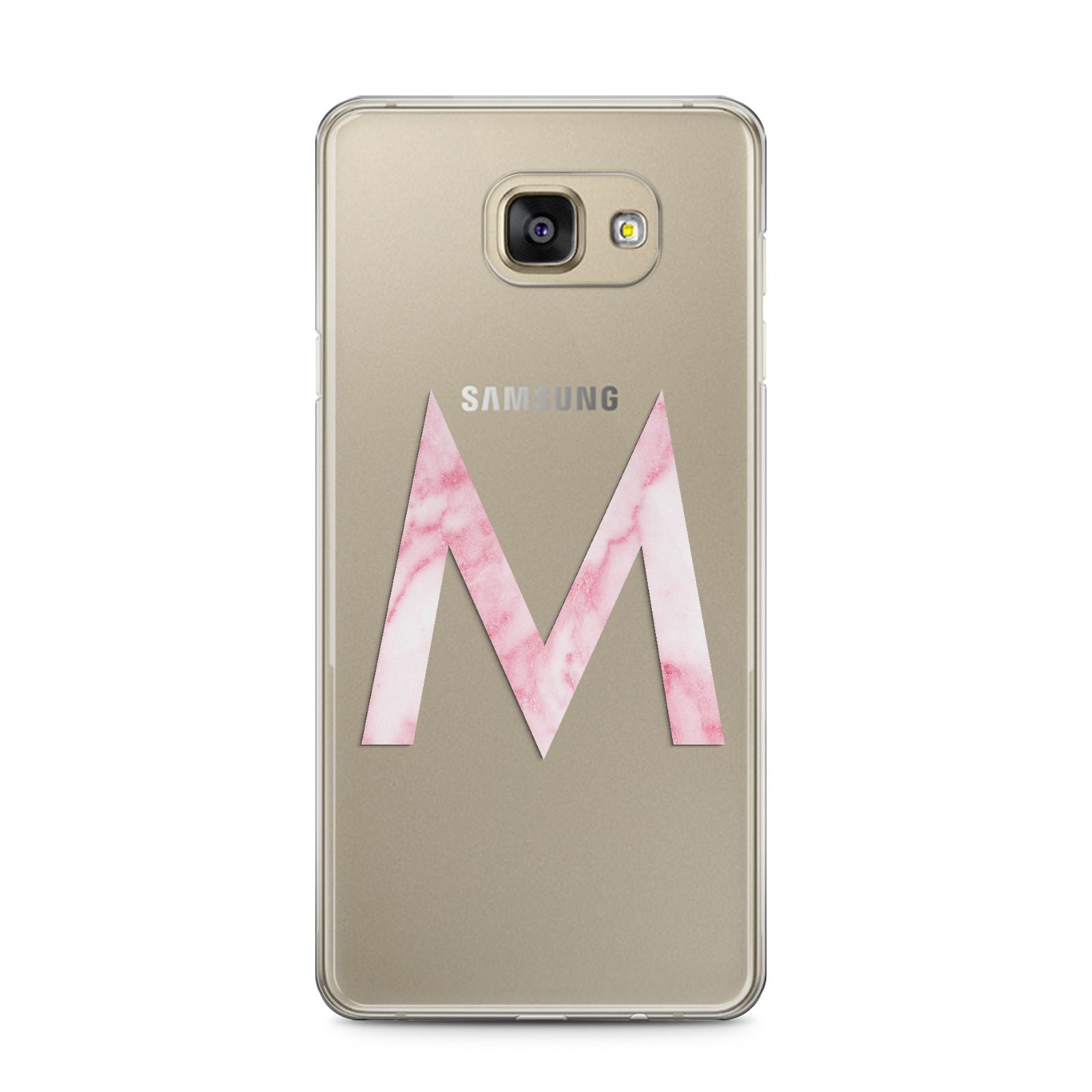 Personalised Pink Marble Initial Clear Custom Samsung Galaxy A5 2016 Case on gold phone