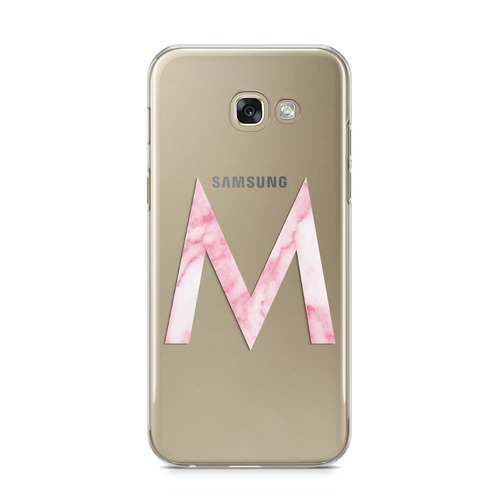 Personalised Pink Marble Initial Clear Custom Samsung Galaxy A5 2017 Case on gold phone