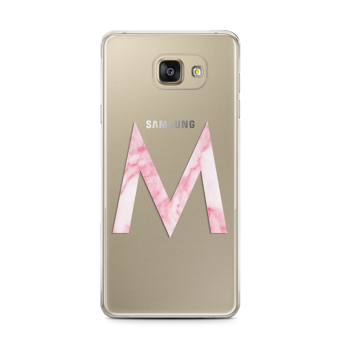 Personalised Pink Marble Initial Clear Custom Samsung Galaxy A7 2016 Case on gold phone