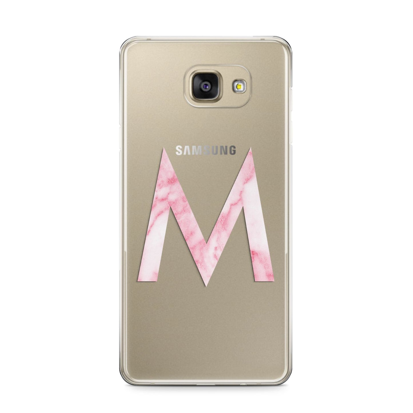 Personalised Pink Marble Initial Clear Custom Samsung Galaxy A9 2016 Case on gold phone