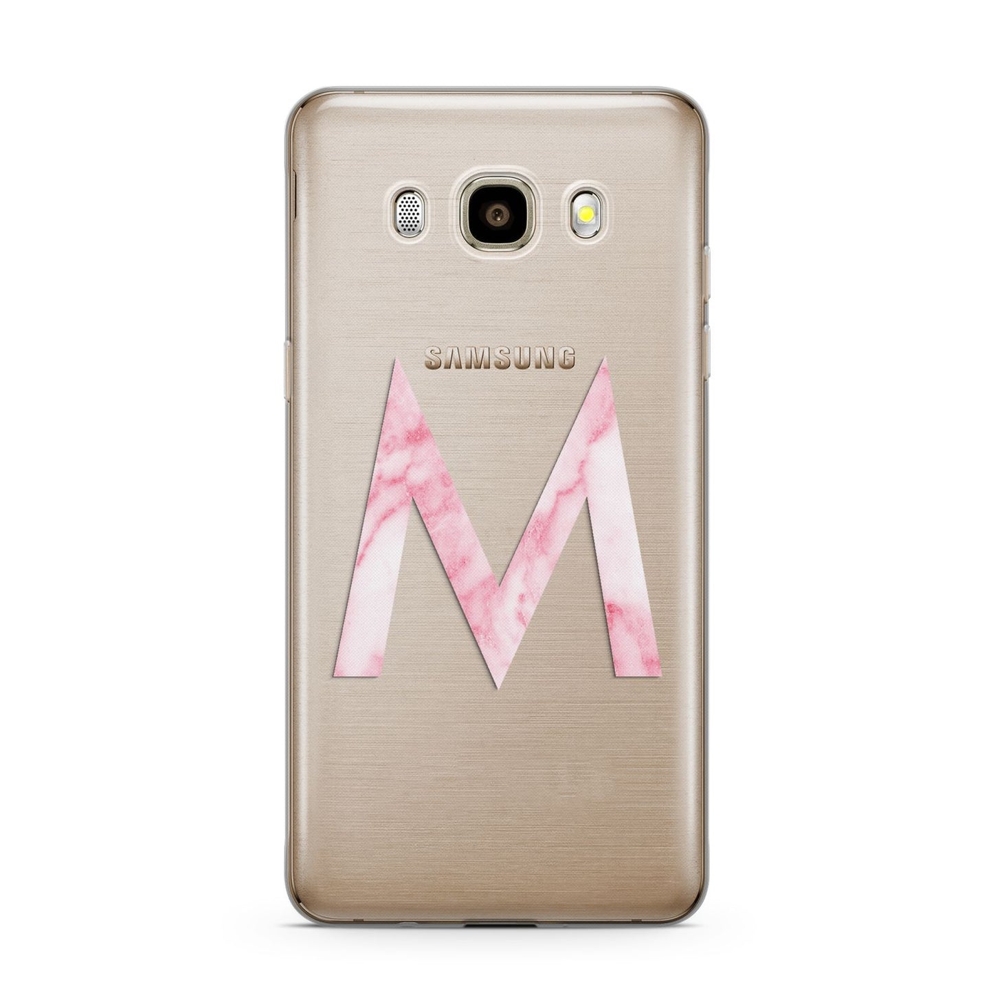 Personalised Pink Marble Initial Clear Custom Samsung Galaxy J7 2016 Case on gold phone