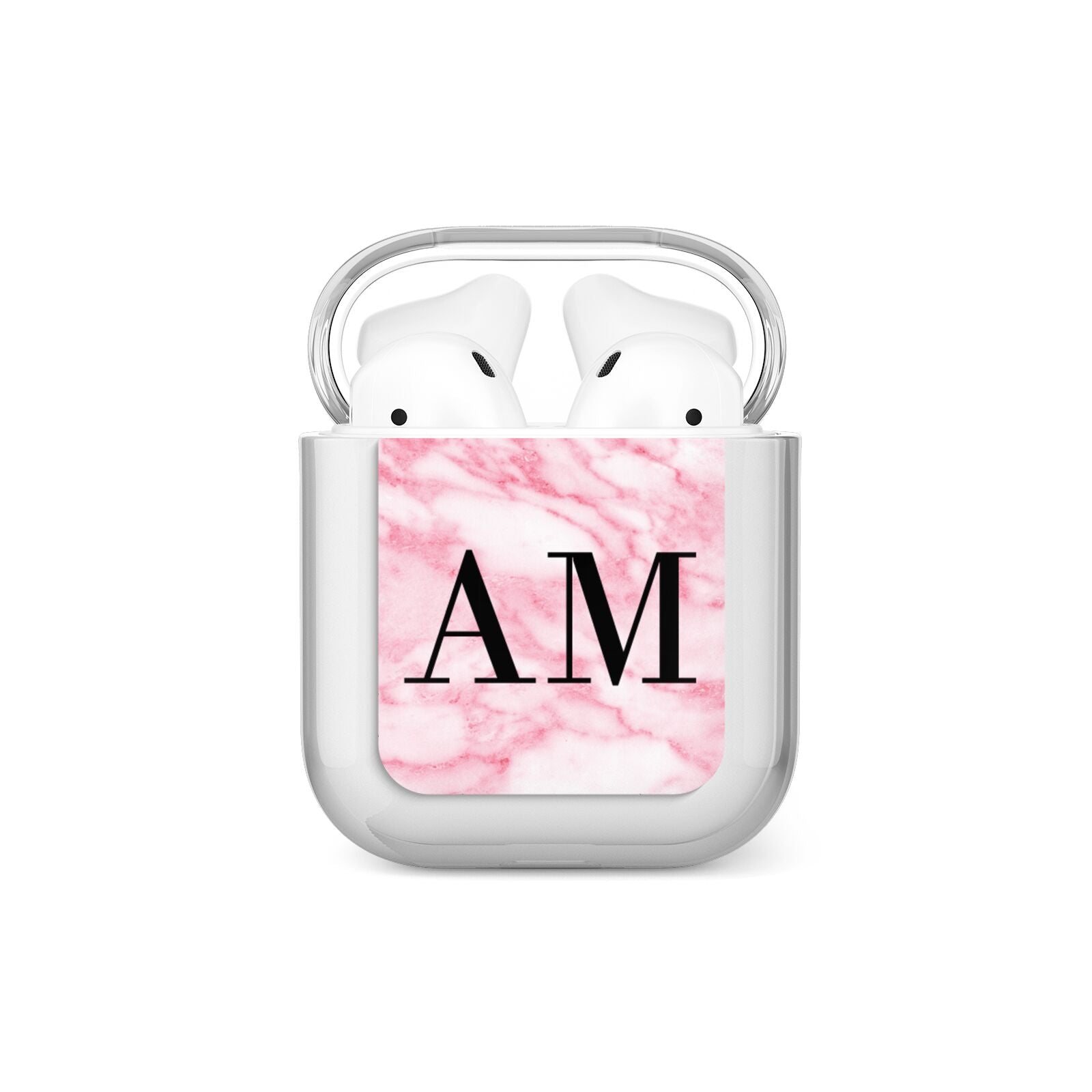 Personalised Pink Marble Monogrammed AirPods Case