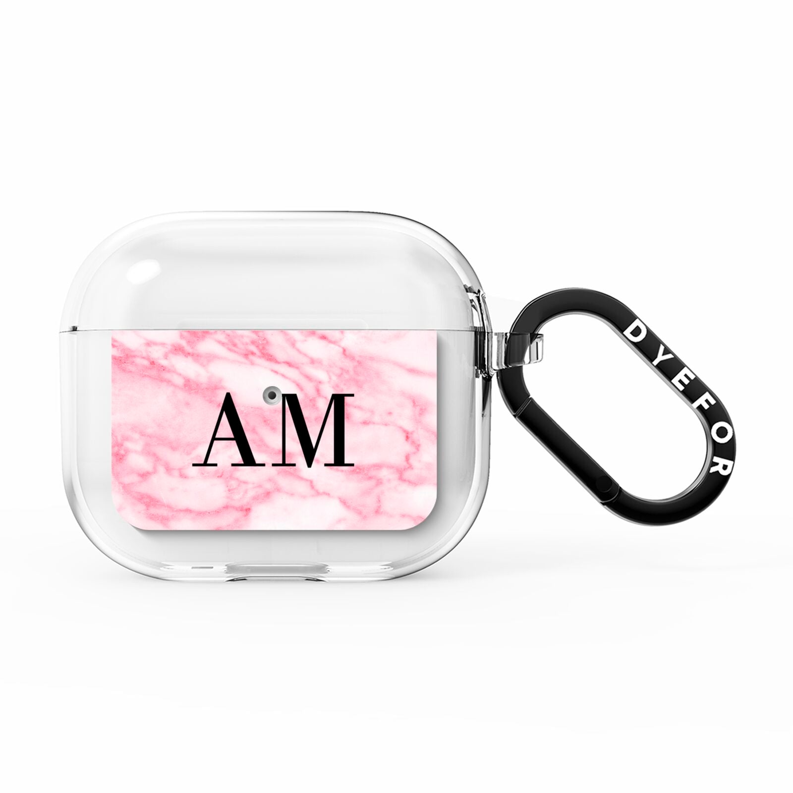 Personalised Pink Marble Monogrammed AirPods Clear Case 3rd Gen