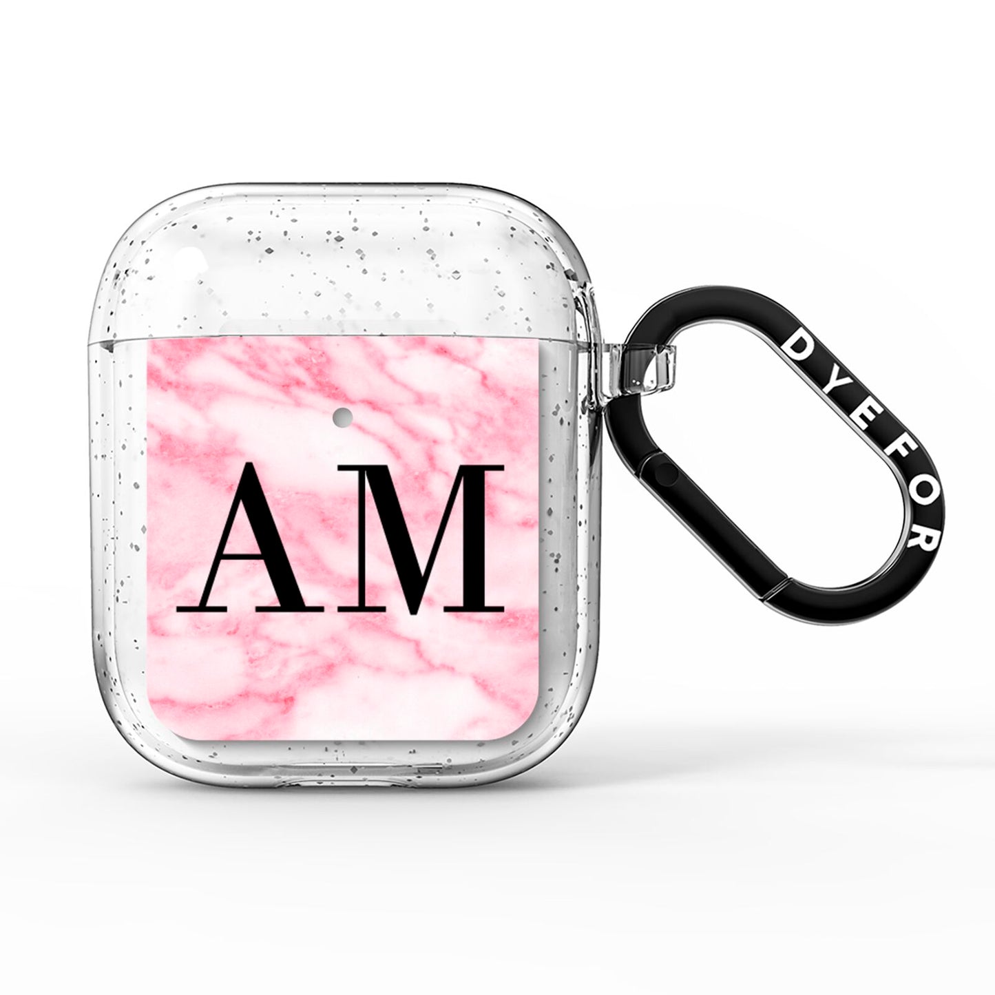 Personalised Pink Marble Monogrammed AirPods Glitter Case