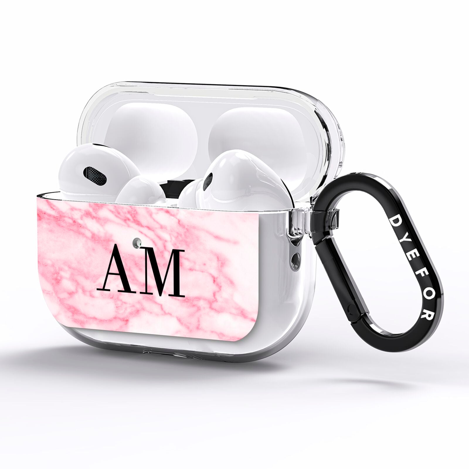 Personalised Pink Marble Monogrammed AirPods Pro Clear Case Side Image