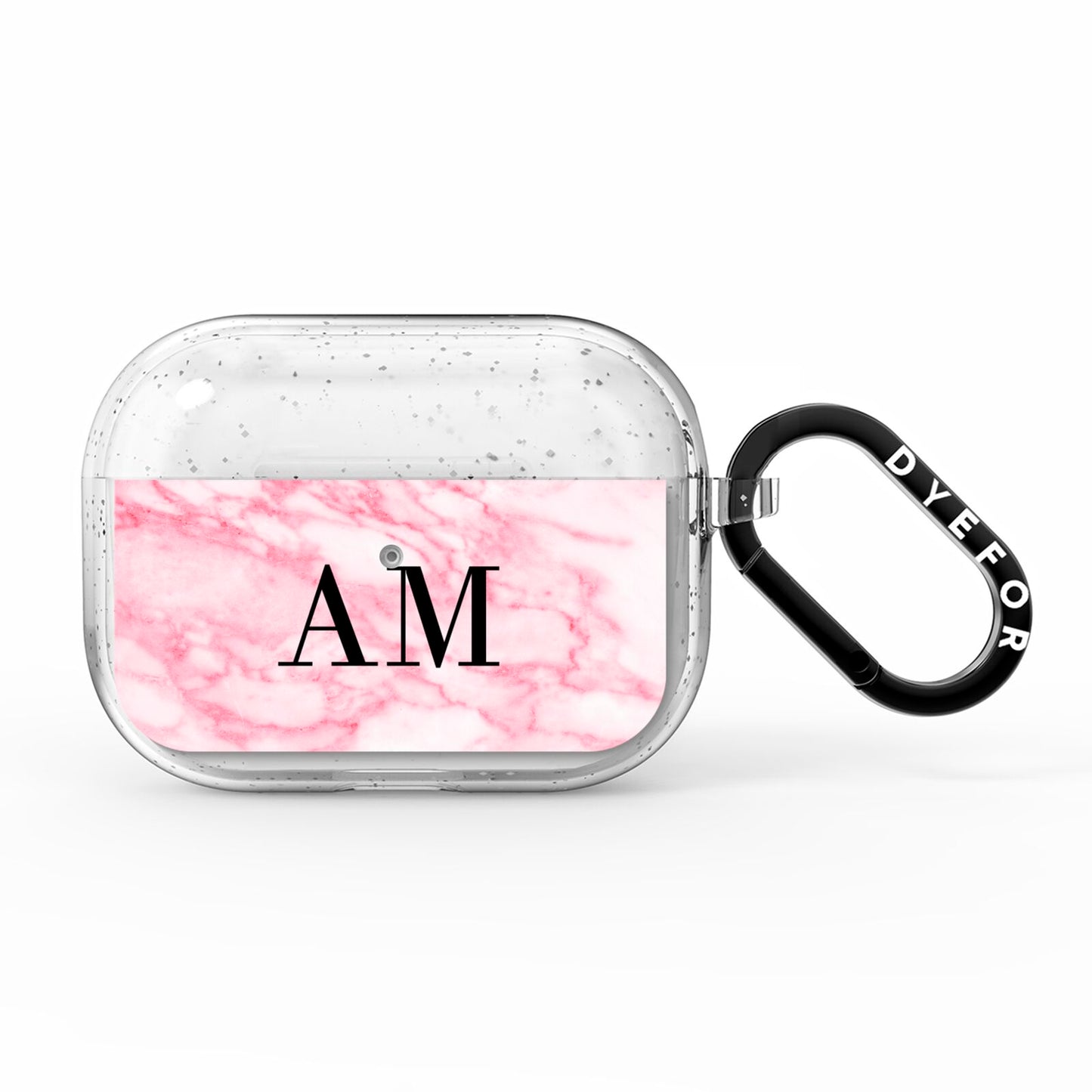 Personalised Pink Marble Monogrammed AirPods Pro Glitter Case