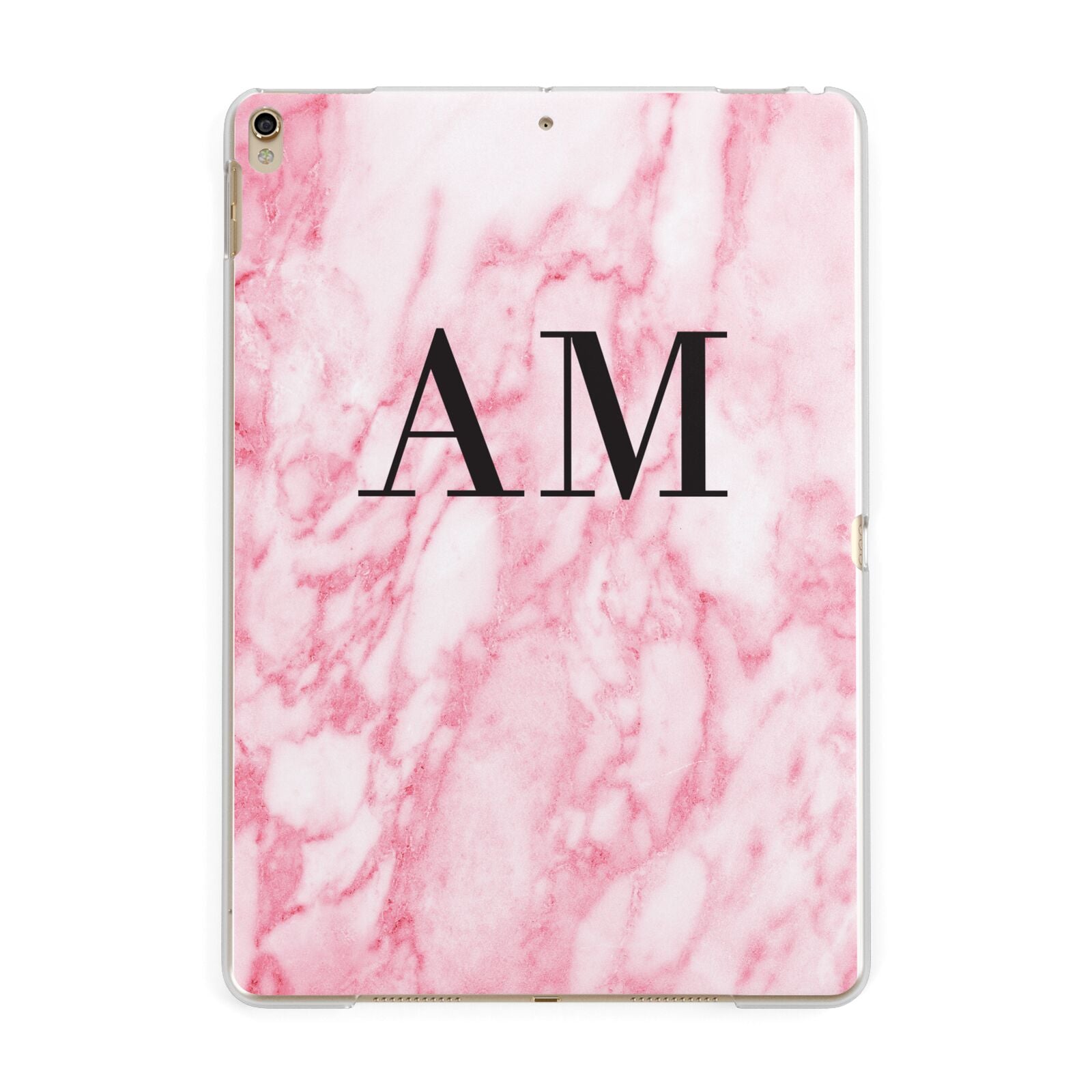 Personalised Pink Marble Monogrammed Apple iPad Gold Case