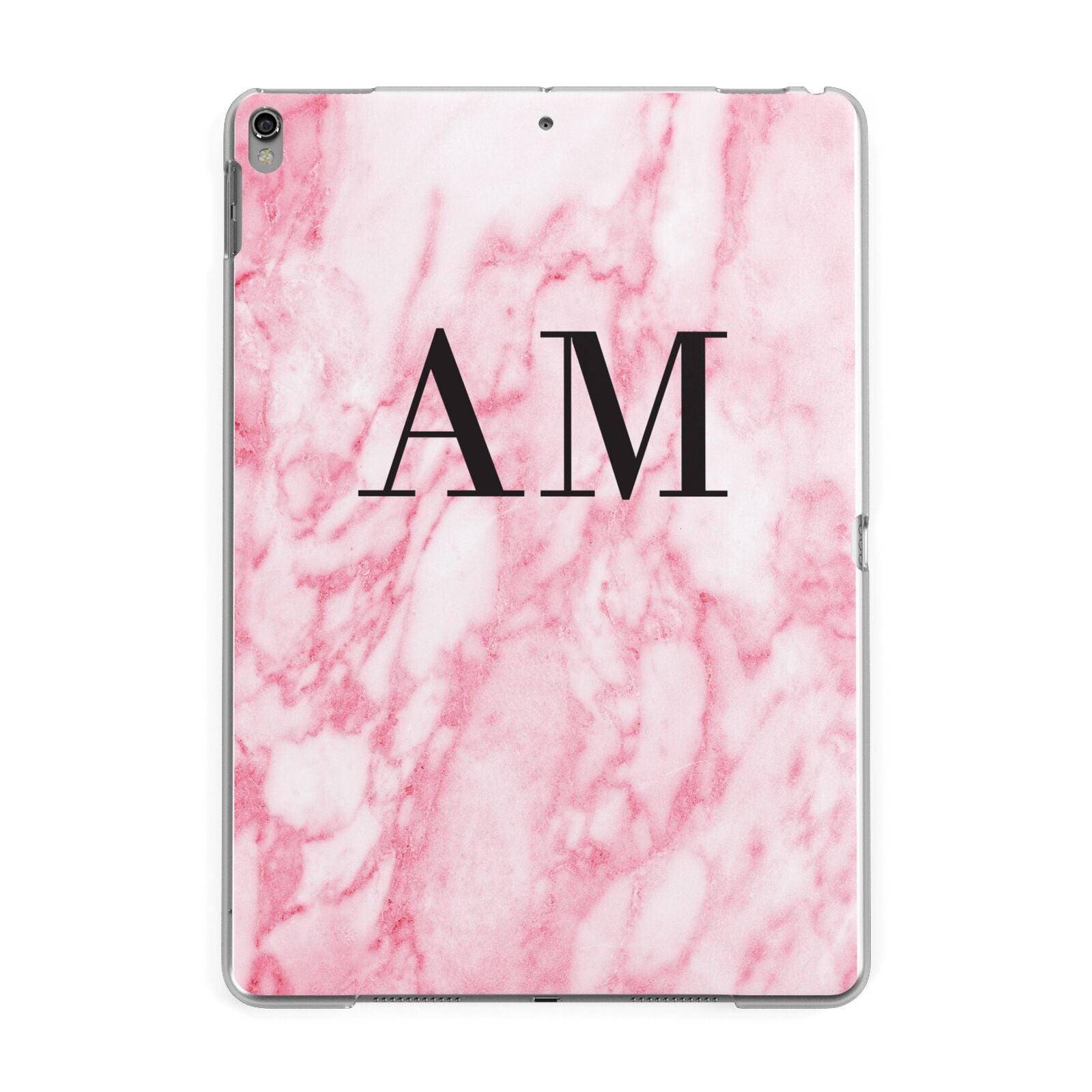 Personalised Pink Marble Monogrammed Apple iPad Grey Case