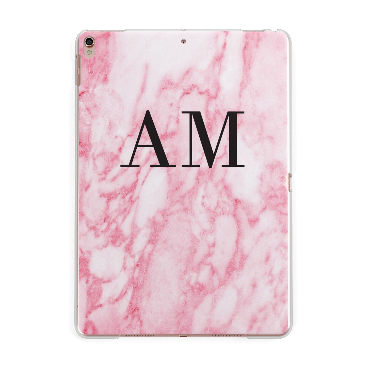 Personalised Pink Marble Monogrammed Apple iPad Rose Gold Case