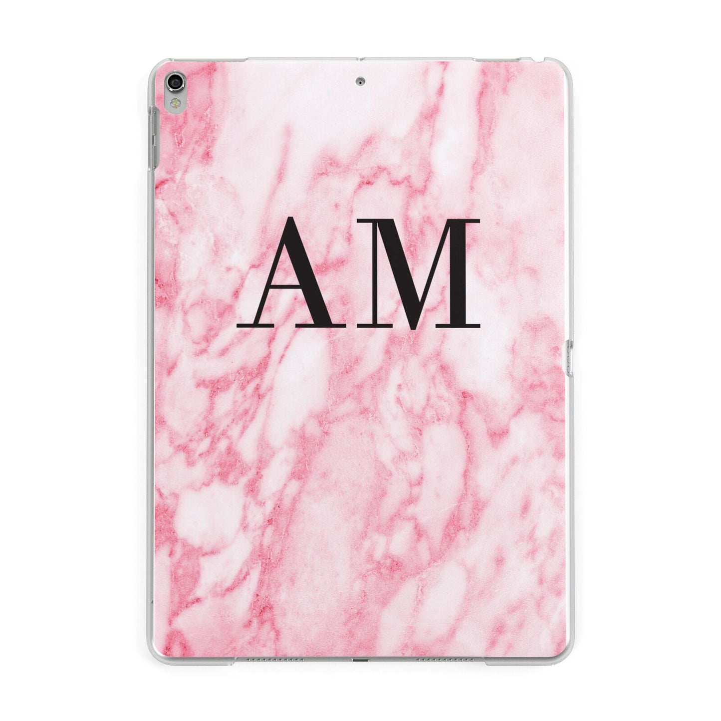 Personalised Pink Marble Monogrammed Apple iPad Silver Case