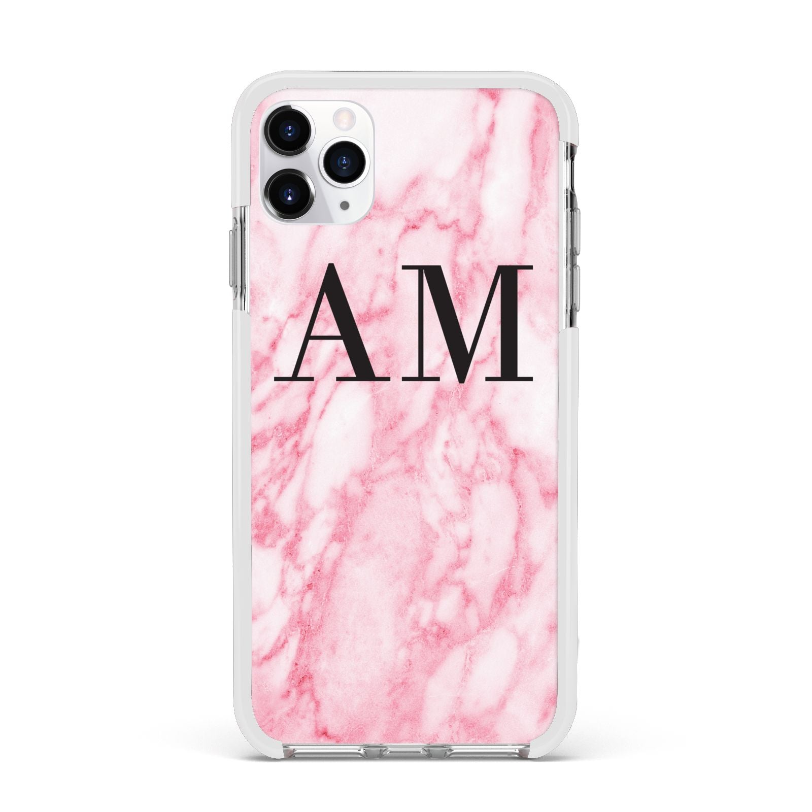 Personalised Pink Marble Monogrammed Apple iPhone 11 Pro Max in Silver with White Impact Case