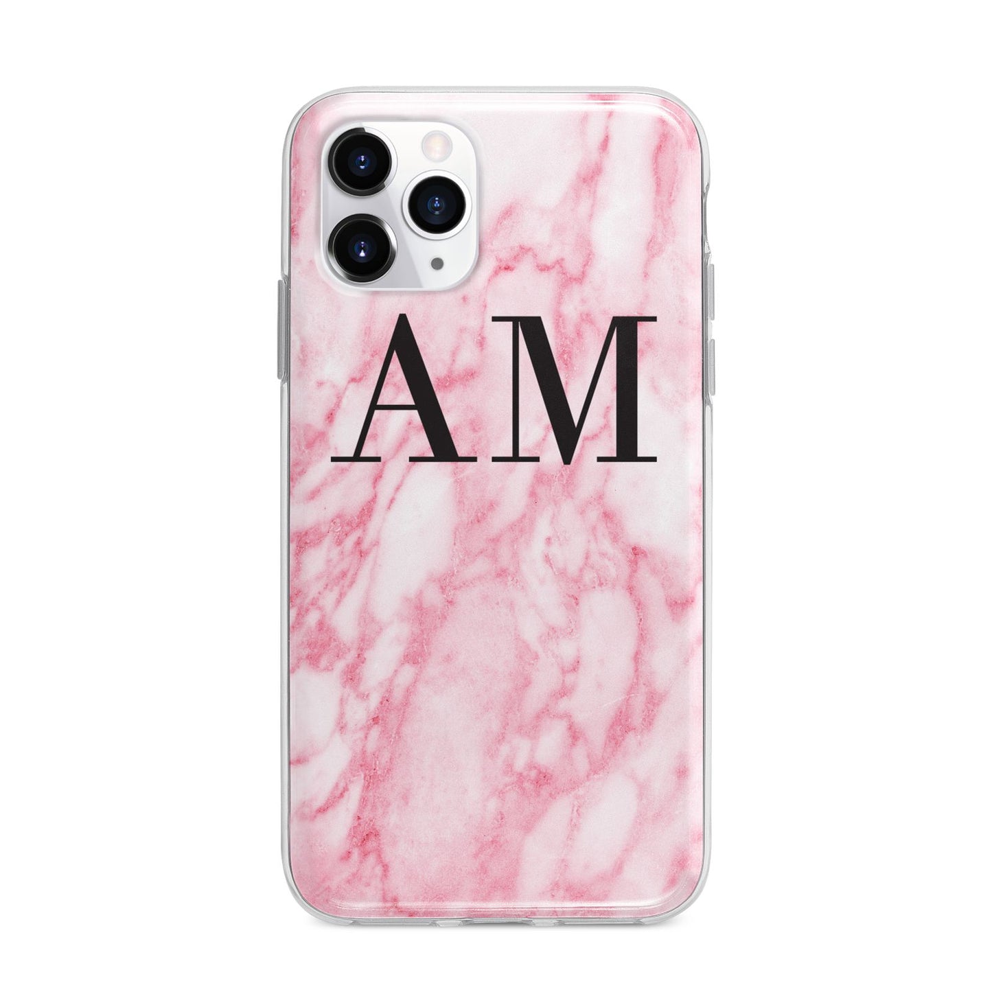 Personalised Pink Marble Monogrammed Apple iPhone 11 Pro in Silver with Bumper Case