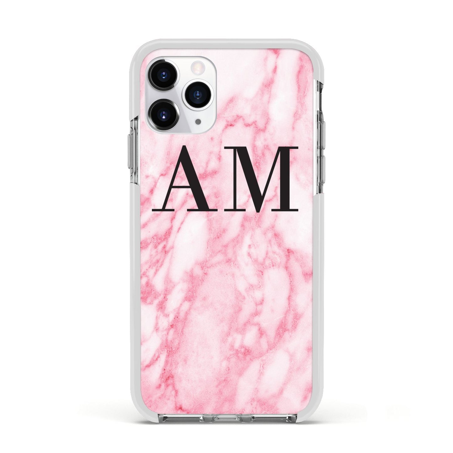 Personalised Pink Marble Monogrammed Apple iPhone 11 Pro in Silver with White Impact Case