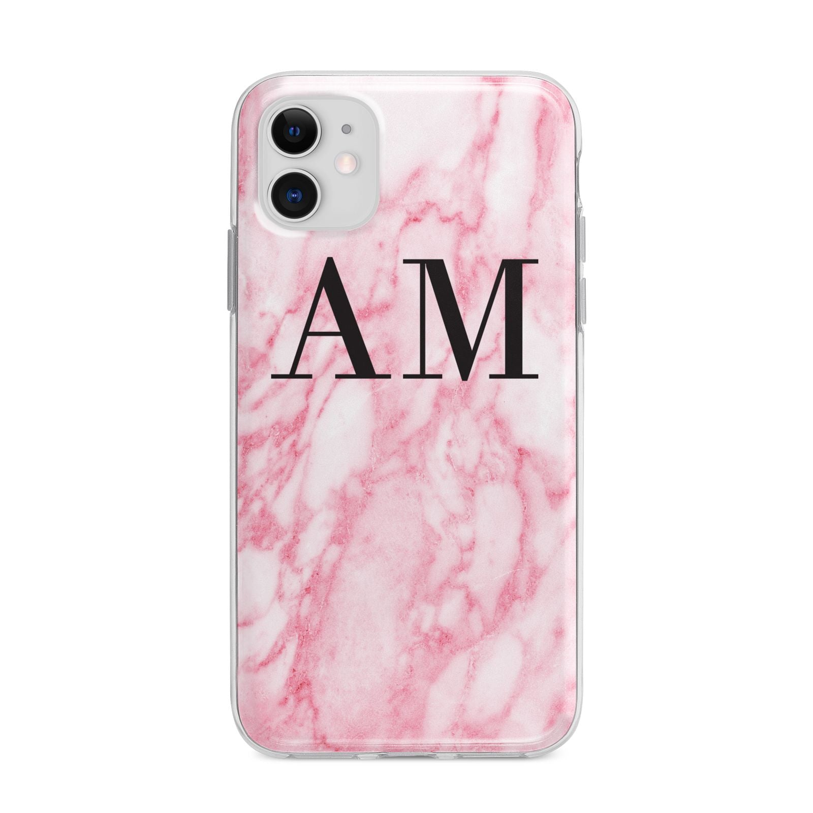 Personalised Pink Marble Monogrammed Apple iPhone 11 in White with Bumper Case