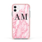Personalised Pink Marble Monogrammed Apple iPhone 11 in White with Pink Impact Case