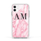 Personalised Pink Marble Monogrammed Apple iPhone 11 in White with White Impact Case