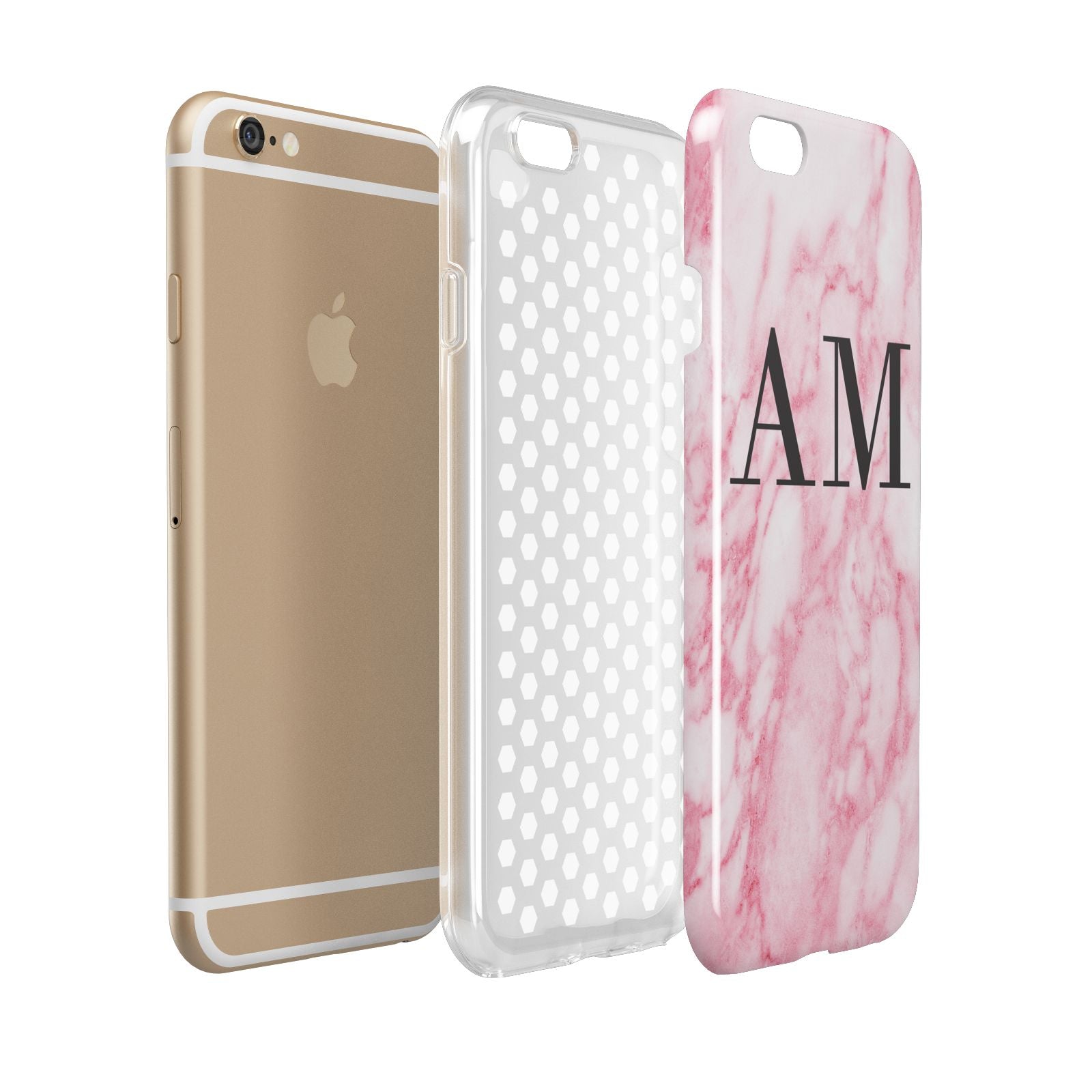 Personalised Pink Marble Monogrammed Apple iPhone 6 3D Tough Case Expanded view