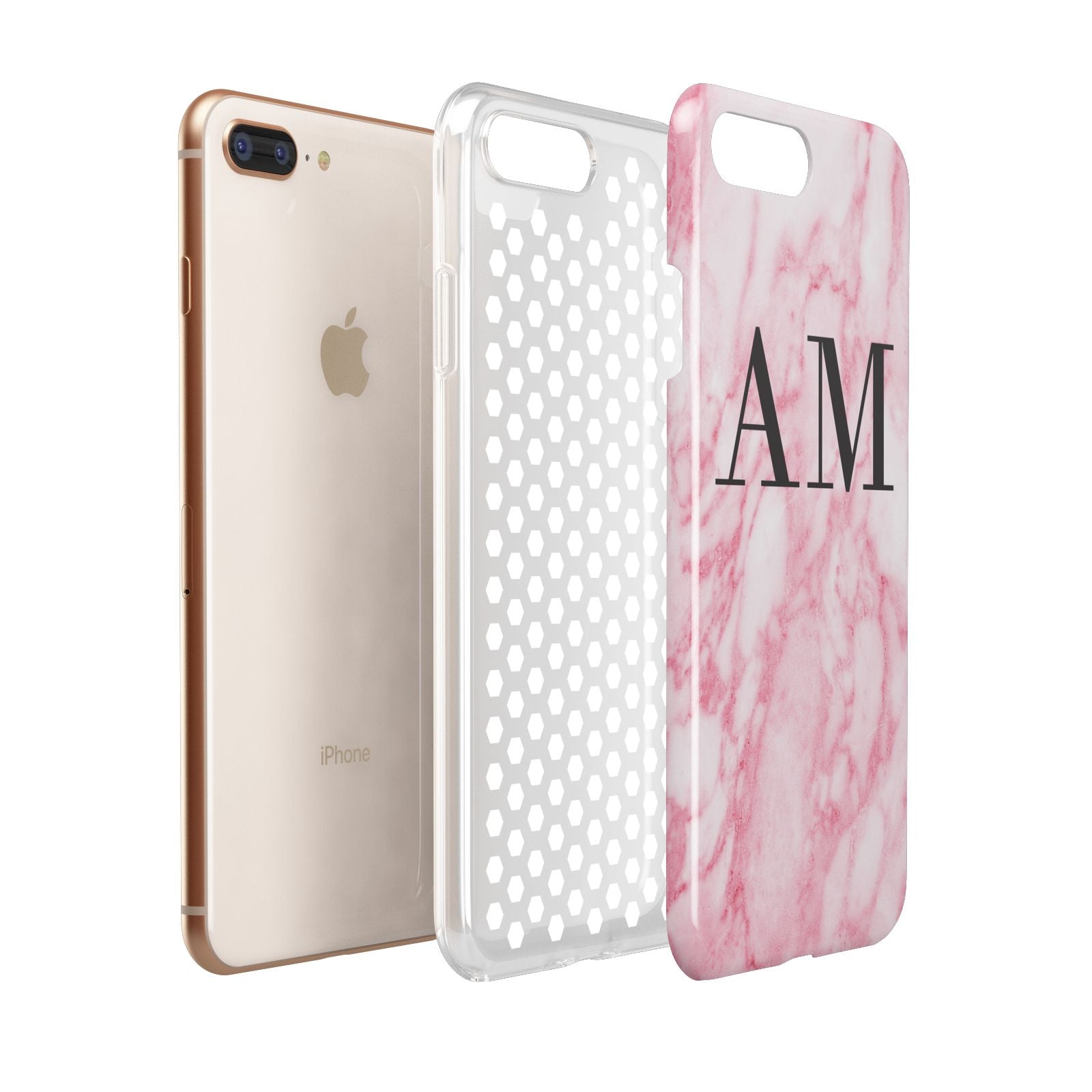 Personalised Pink Marble Monogrammed Apple iPhone 7 8 Plus 3D Tough Case Expanded View
