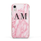 Personalised Pink Marble Monogrammed Apple iPhone XR Impact Case Pink Edge on Silver Phone