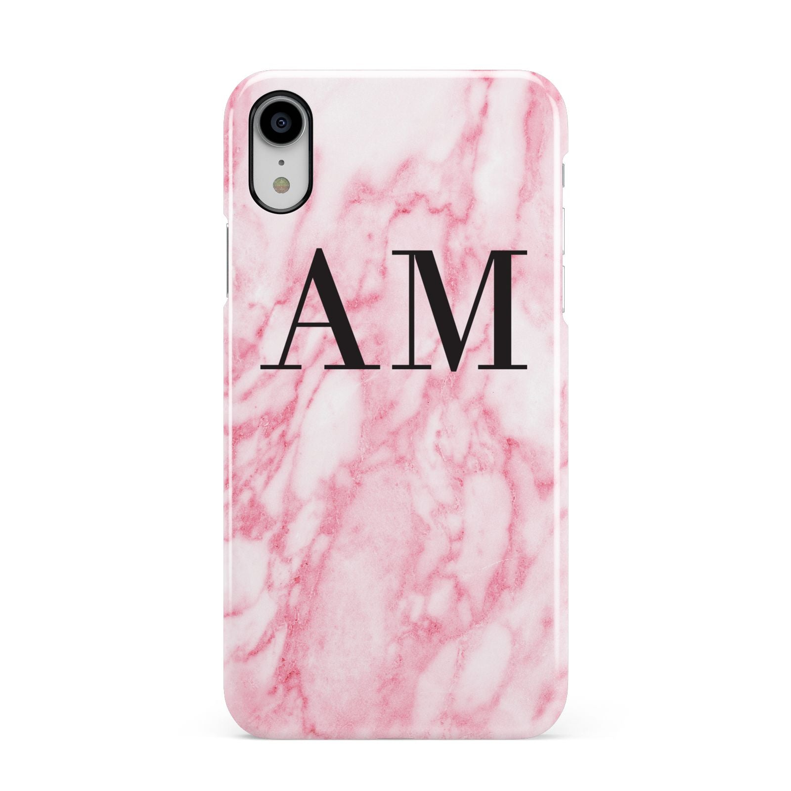 Personalised Pink Marble Monogrammed Apple iPhone XR White 3D Snap Case