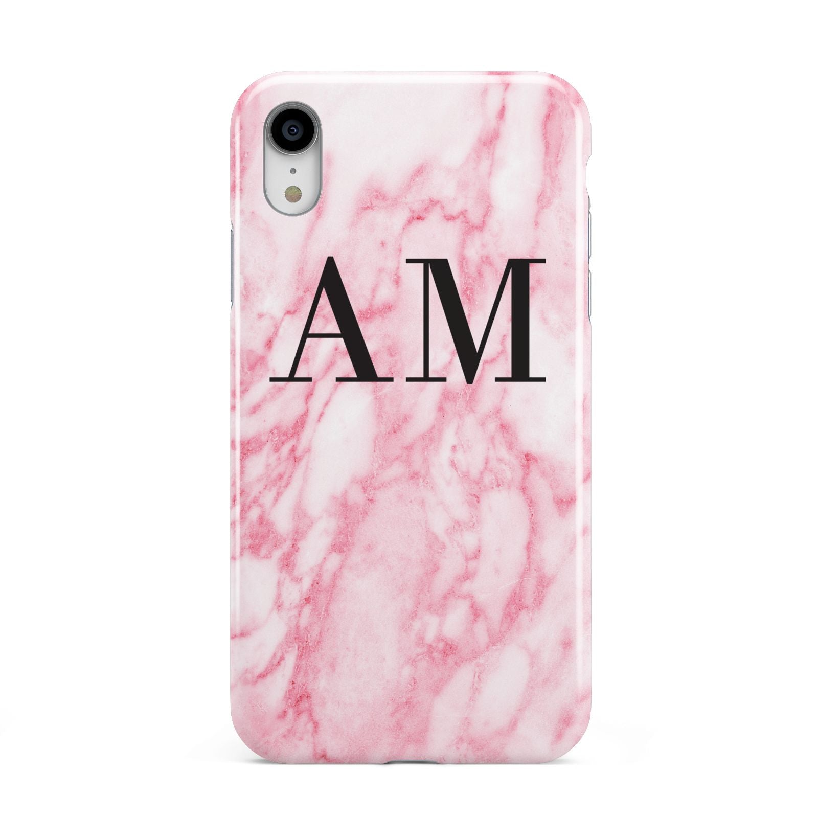 Personalised Pink Marble Monogrammed Apple iPhone XR White 3D Tough Case