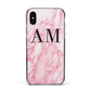 Personalised Pink Marble Monogrammed Apple iPhone Xs Impact Case Black Edge on Black Phone