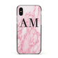 Personalised Pink Marble Monogrammed Apple iPhone Xs Impact Case Black Edge on Silver Phone