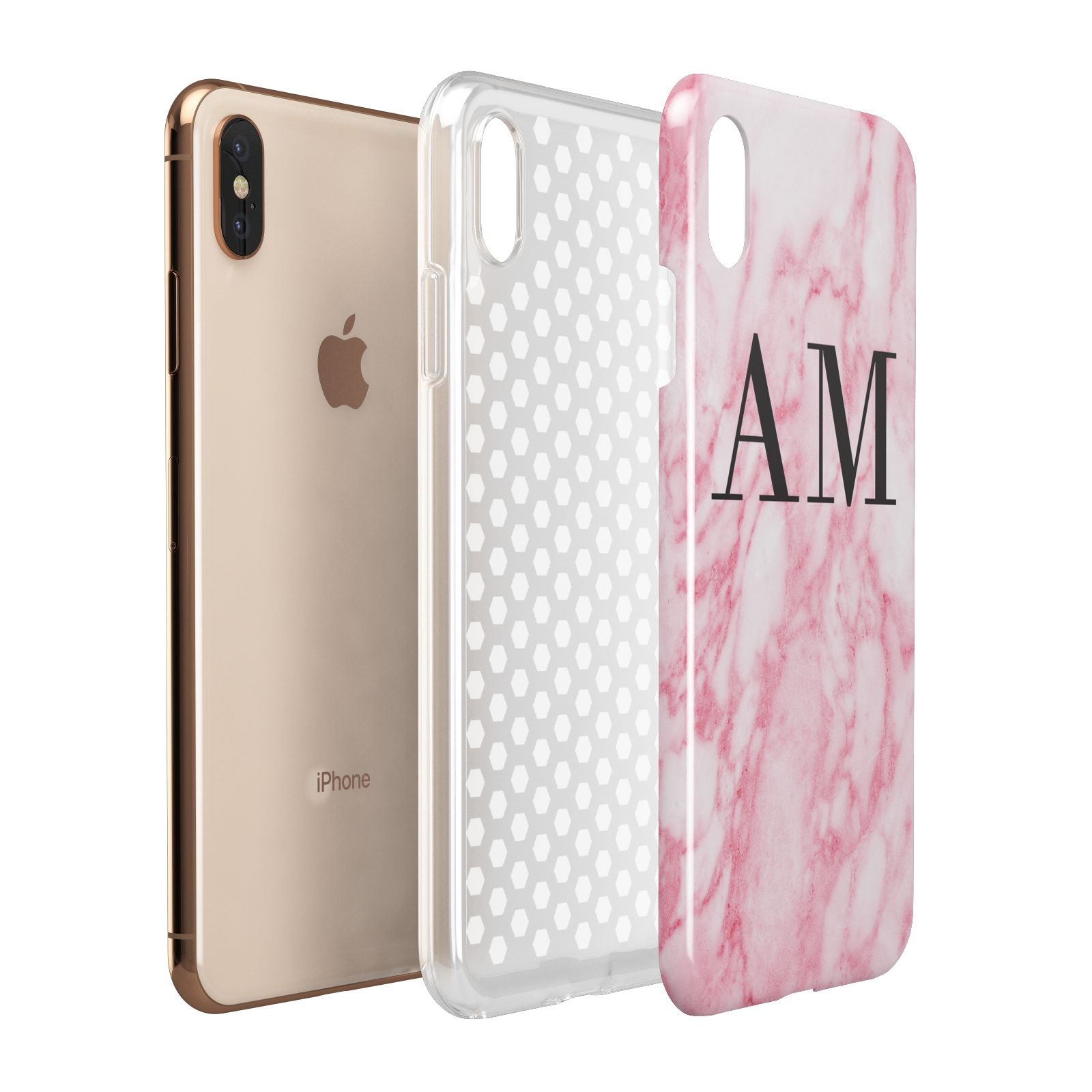 Personalised Pink Marble Monogrammed Apple iPhone Xs Max 3D Tough Case Expanded View