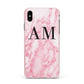 Personalised Pink Marble Monogrammed Apple iPhone Xs Max Impact Case Pink Edge on Gold Phone