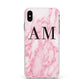 Personalised Pink Marble Monogrammed Apple iPhone Xs Max Impact Case White Edge on Silver Phone