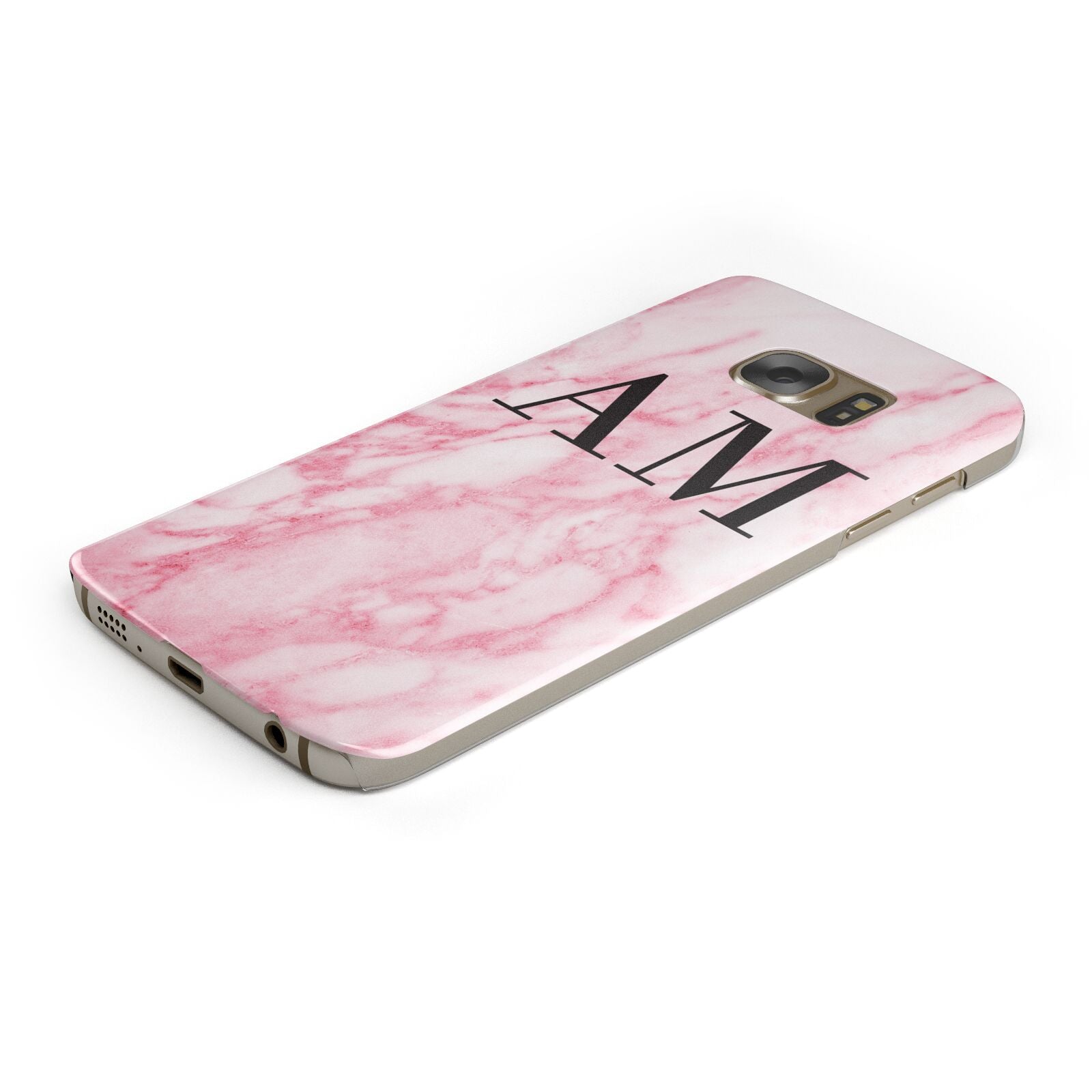Personalised Pink Marble Monogrammed Protective Samsung Galaxy Case Angled Image