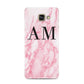 Personalised Pink Marble Monogrammed Samsung Galaxy A3 2016 Case on gold phone