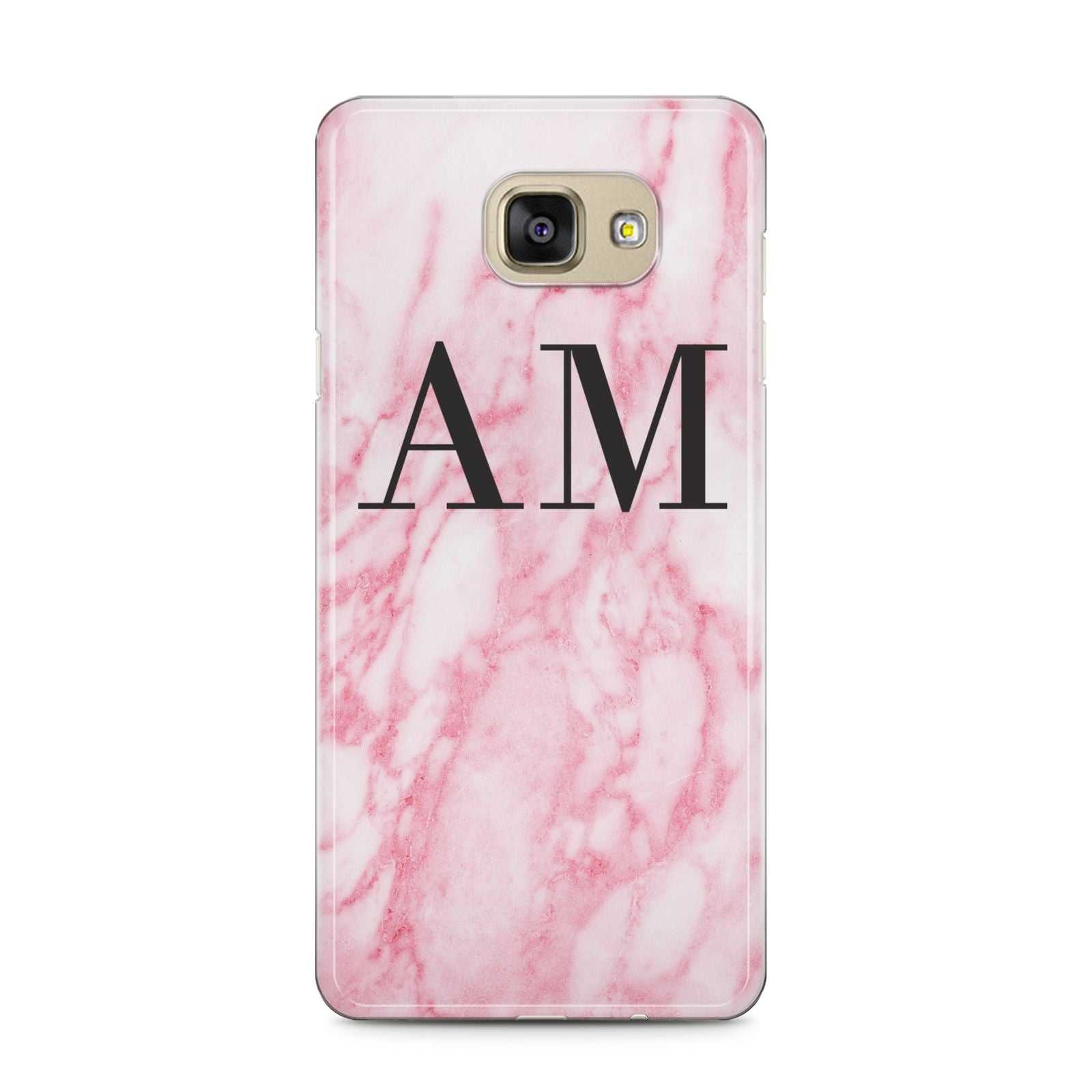 Personalised Pink Marble Monogrammed Samsung Galaxy A5 2016 Case on gold phone
