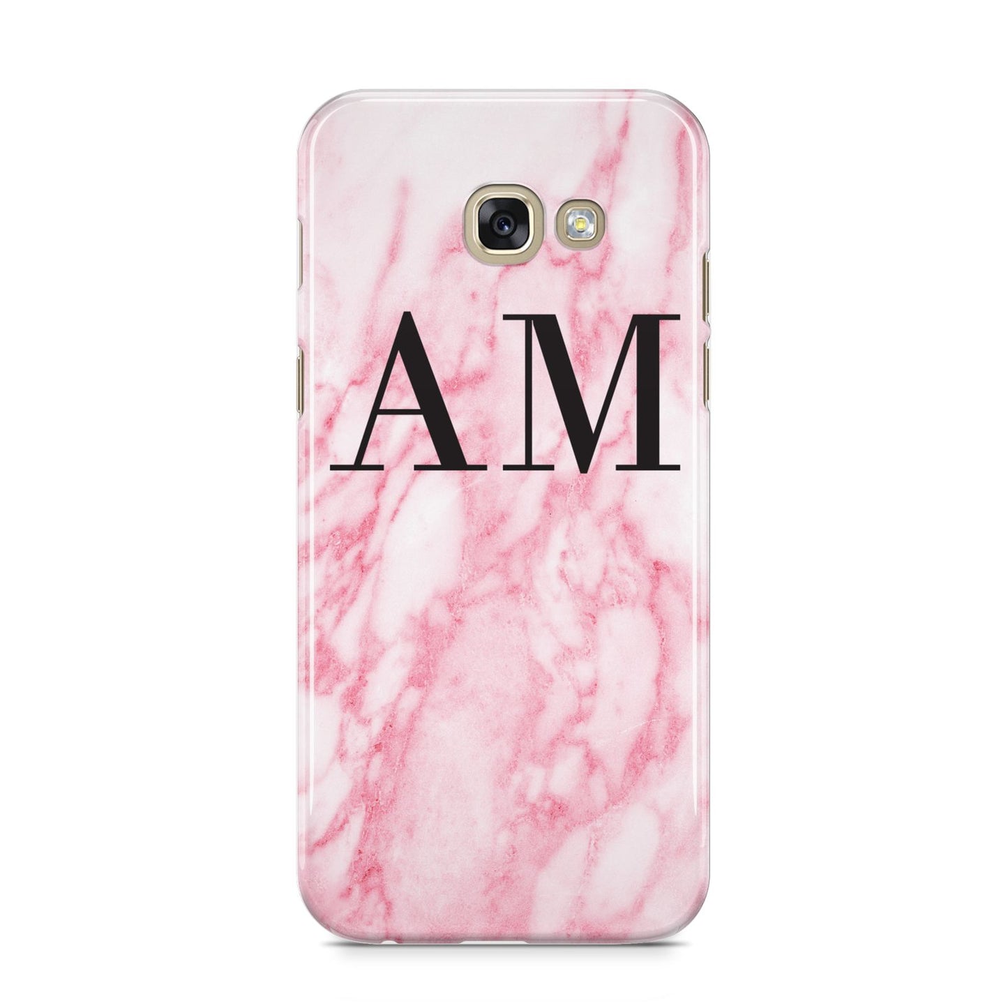 Personalised Pink Marble Monogrammed Samsung Galaxy A5 2017 Case on gold phone